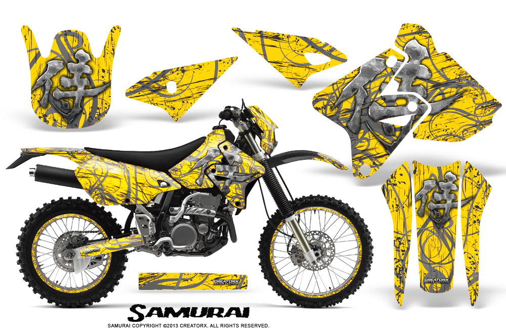 Suzuki DRZ400 Enduro Graphics Kit Samurai Silver Yellow NP Rims